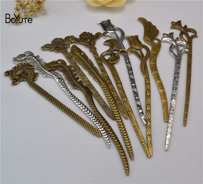 BoYuTe (10 stuks/partij) Vintage Metalen Haar Stok Bladwijzer Dubbele Gebruik Diy Handgemaakte Sieraden Accessoires: Mix Styles