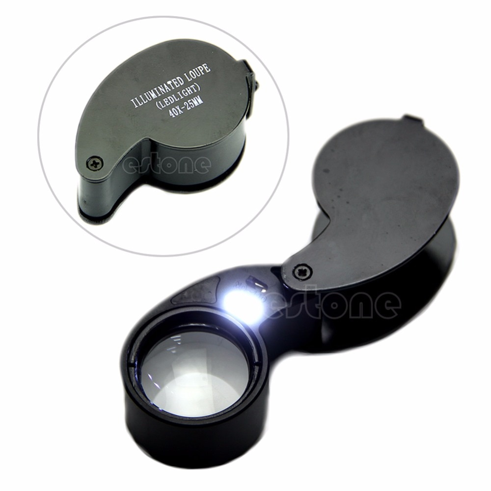 40x 25mm Glass Magnifying Magnifier Jeweler Eye Jewelry Loupe Loop Led Light