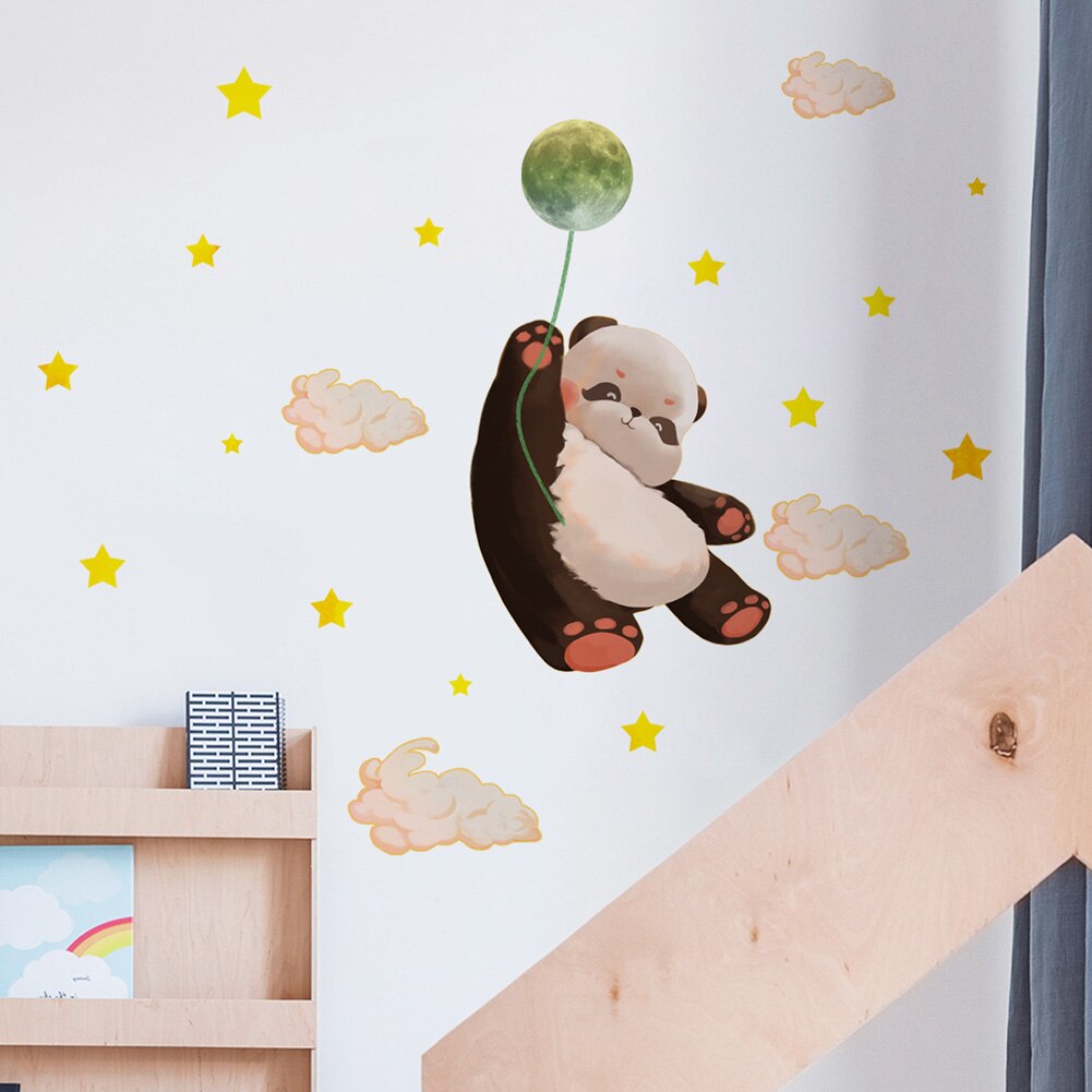 Panda Maan Lichtgevende Muursticker Voor Baby Kids Slaapkamer Home Decor Wolken Sterren Decals Glow In The Dark Decoraties stickers