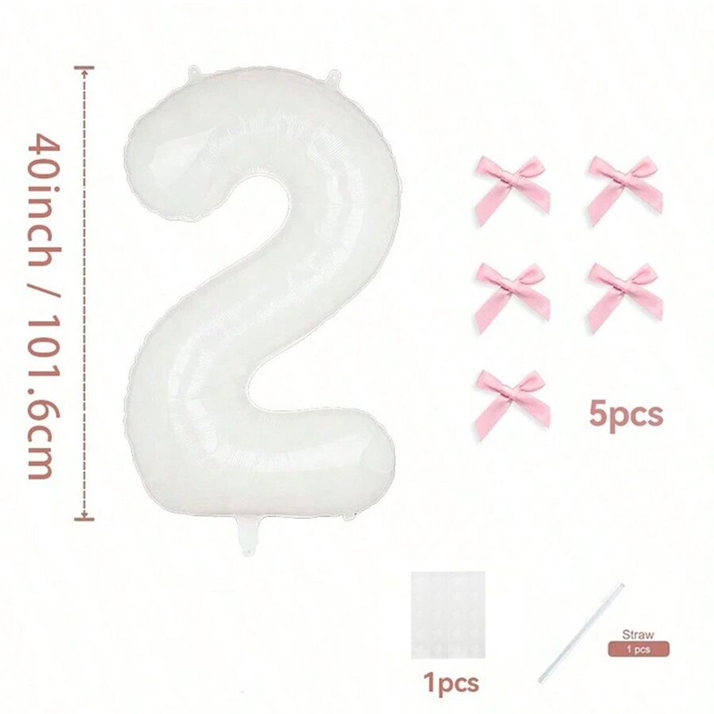 40 inch roze strik decor witte nummer ballonnen, 0-9 witte nummer ballonnen met roze strik decor, geschikt voor verjaardagsfeestje, jubileum