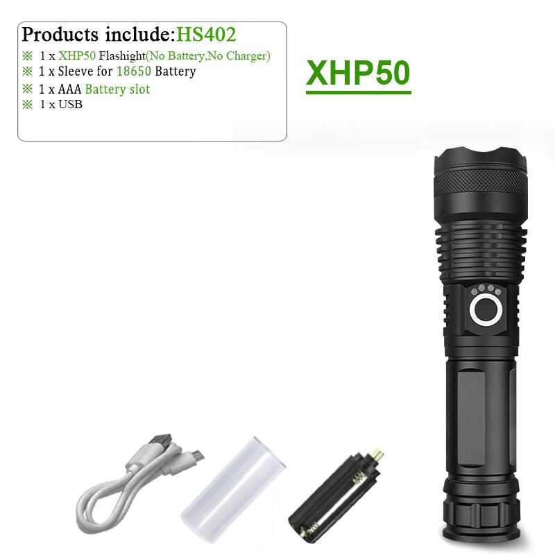 Linterna LED xlampara XHP70.2 XHP90 de gran potencia, linterna LED con USB XHP50, linterna táctica con Zoom, batería recargable de 18650 26650: XHP50-NOT Battery