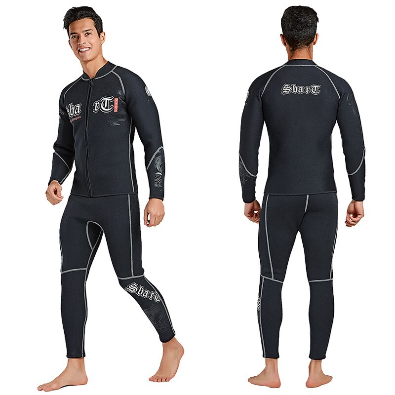 SBART 3MM Neoprene Wet Suit Men&#39;s Long Sleeve Black Tops Pants Dive Suit Winter Swim Scuba Dive Wet Suit for Cold Water Suit