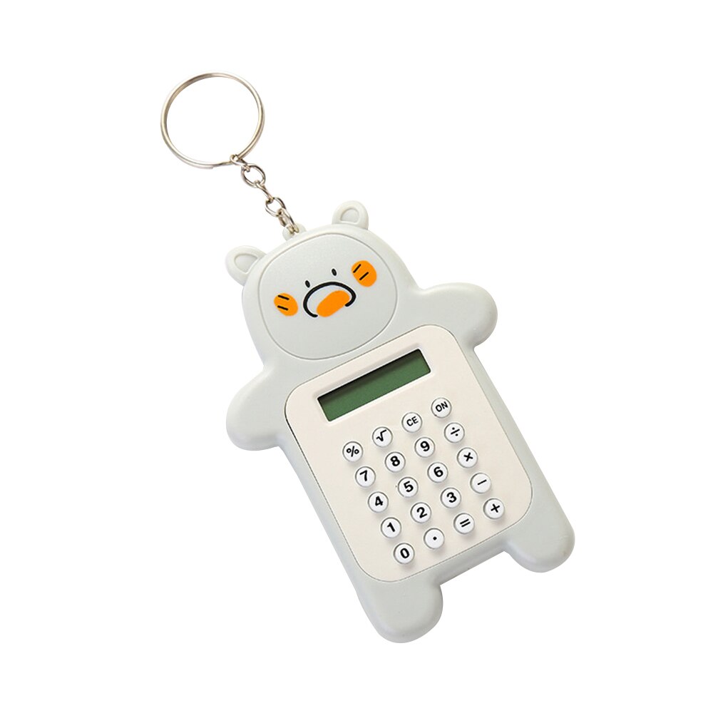 Portable Cute Cartoon Calculator Mini Bear Calculator 8 Digits Display with Keychain Button Battery Pocket Size Calculator: Light Grey