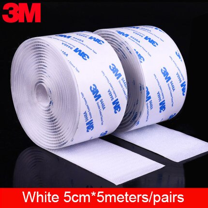 5 M/pairs 16/20/25/30/38/50Mm Klittenbandsluitingen Lijm 3M Lijm Sterke zelfklevende Sluiting Tape Nylon Haken En Lussen Sticker Magic Diy: 50mm White 500cm