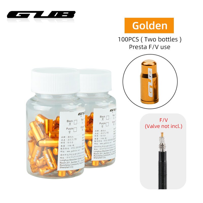 GUB 50 sztuk zawór rowerowy Cap opcjonalnie Schrader A/V Presta F/V stopu CNC anodowane osłona na sutek rustykalne darmo: Presta Gd  100PCS