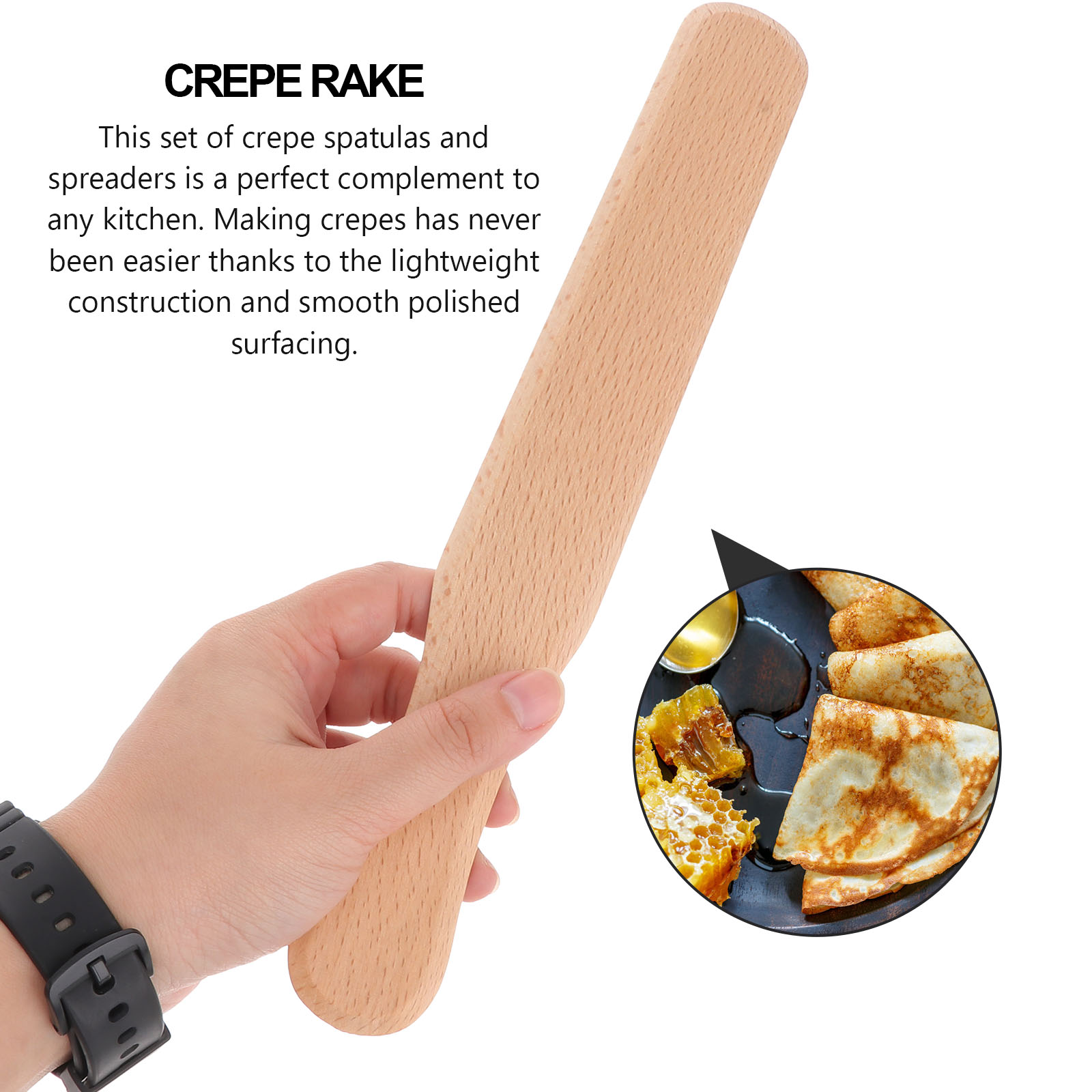 4pcs Pancake Cooking Utensils Wooden Crepe Spreader and Spatula Tortilla Rake Batter Spreading Tools(1pc Beechwood Spatula +