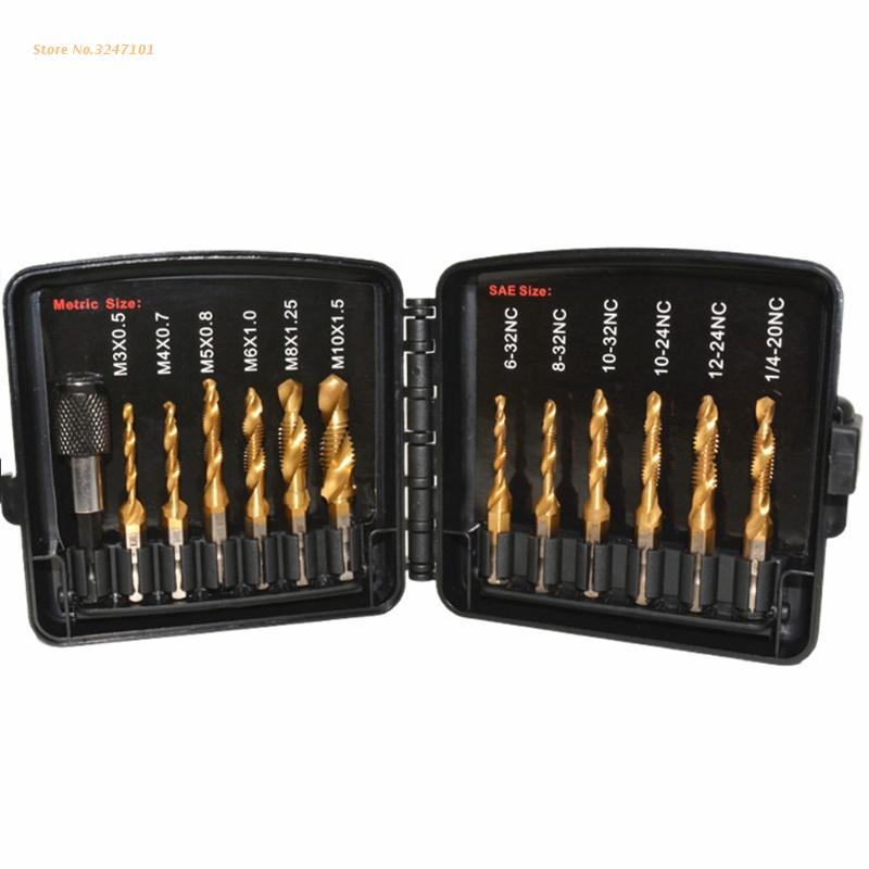 Combination Drill Tap &amp; Tap Bit Set 3-in-1 Titanium Coated Screw Tapping Bit Tool for Drilling Tapping Countersinkin