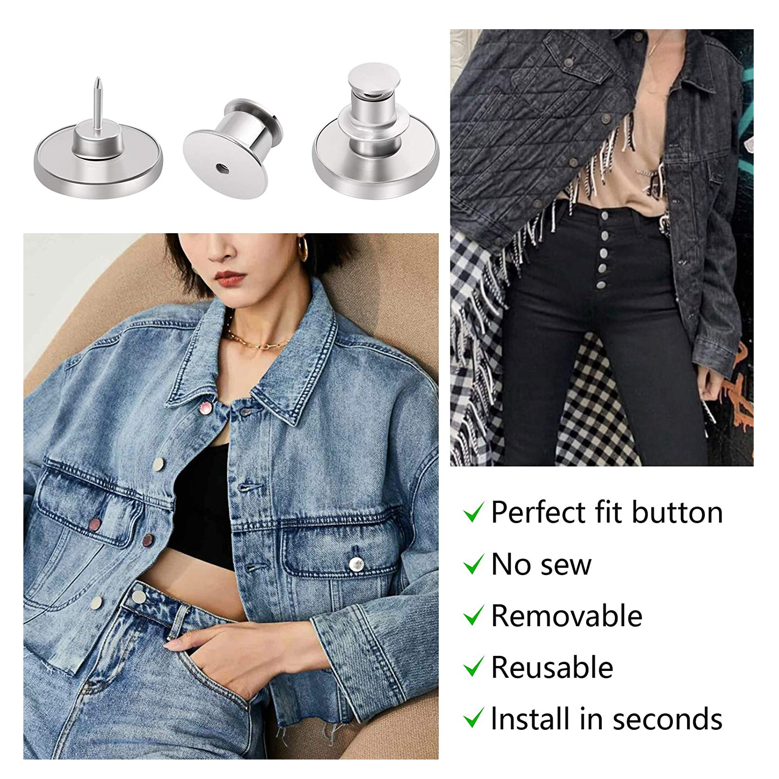 Juego de botones de Jean para pantalones vaqueros sueltos, alfileres sin costura, tensor de pantalones, botones ajustables, reemplazo para tachuelas a presión grandes, 12 juegos