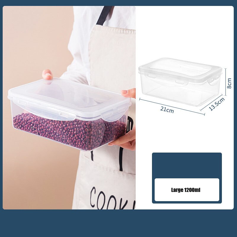 Food Storage Container Kitchen Storage Box PP Fresh-keeping Storage Organizer Refrigerator with Lid Transparent Sealed Cans: Rectangular Large