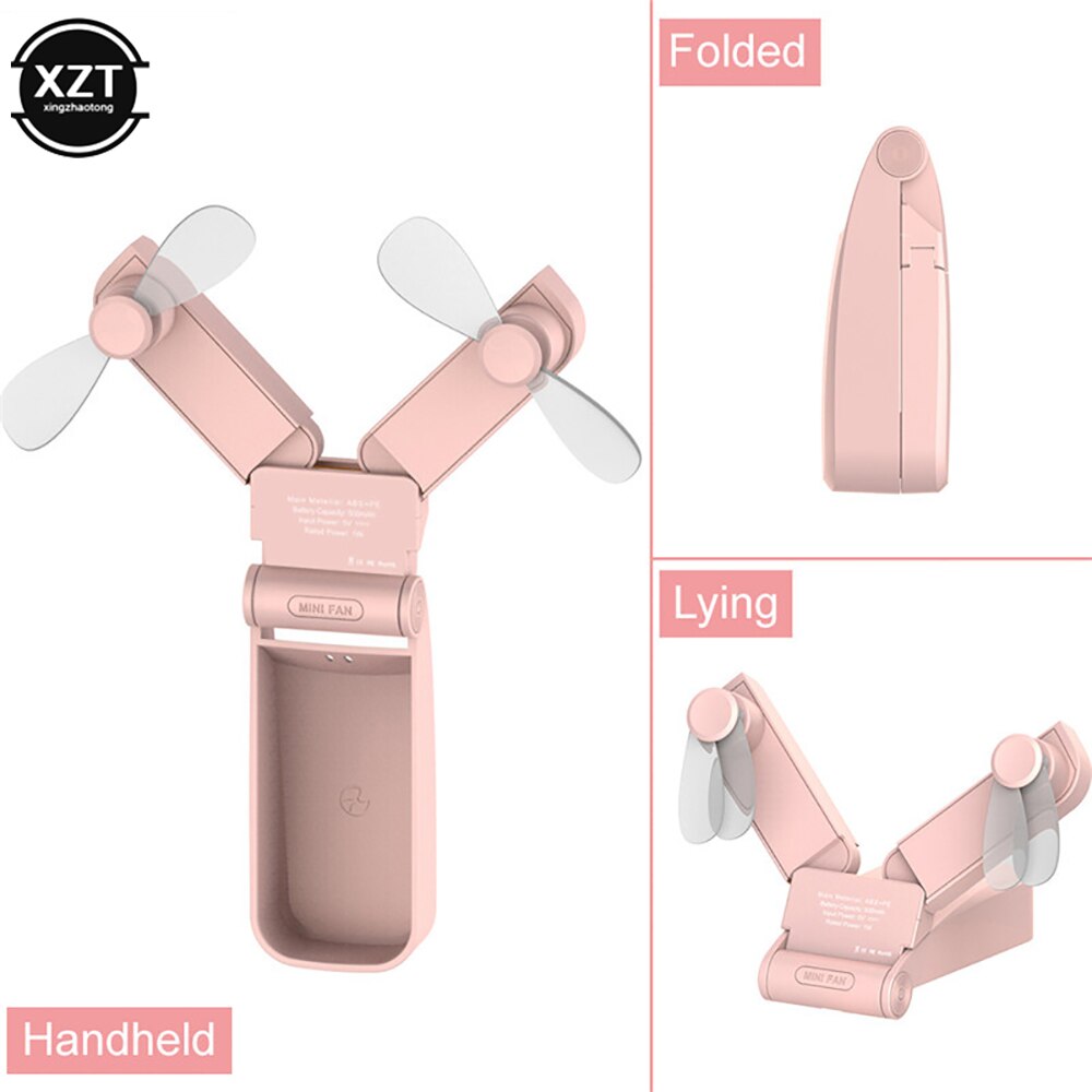 Foldable USB Mini Fan Hand Fans Electric Personal Rechargeable Dual Head Fans