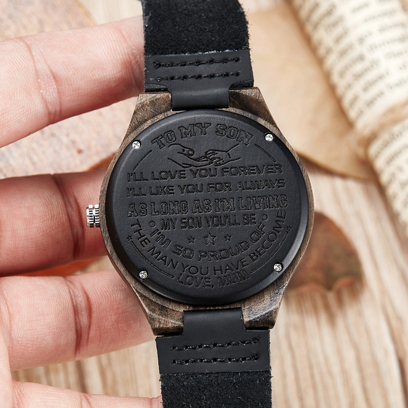 Wooden Watch To My Son Holding hands Wood Engraved Quartz Watch Men Bamboo Modern Wristwatch Nature Wood