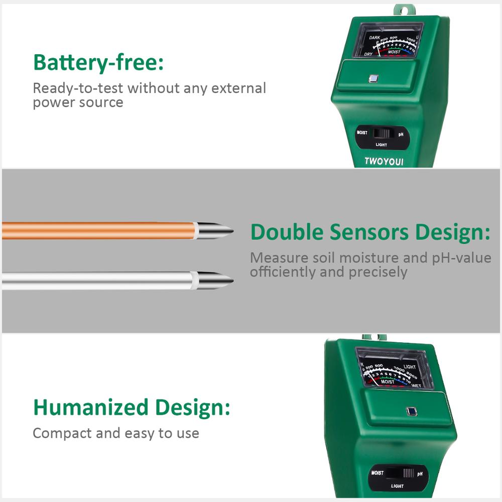 3- i -1 jord ph måler fuktighetssensormåler / sollys / ph jordprøvesett seil ph tester til hjem hage planter gård utendørs bruk
