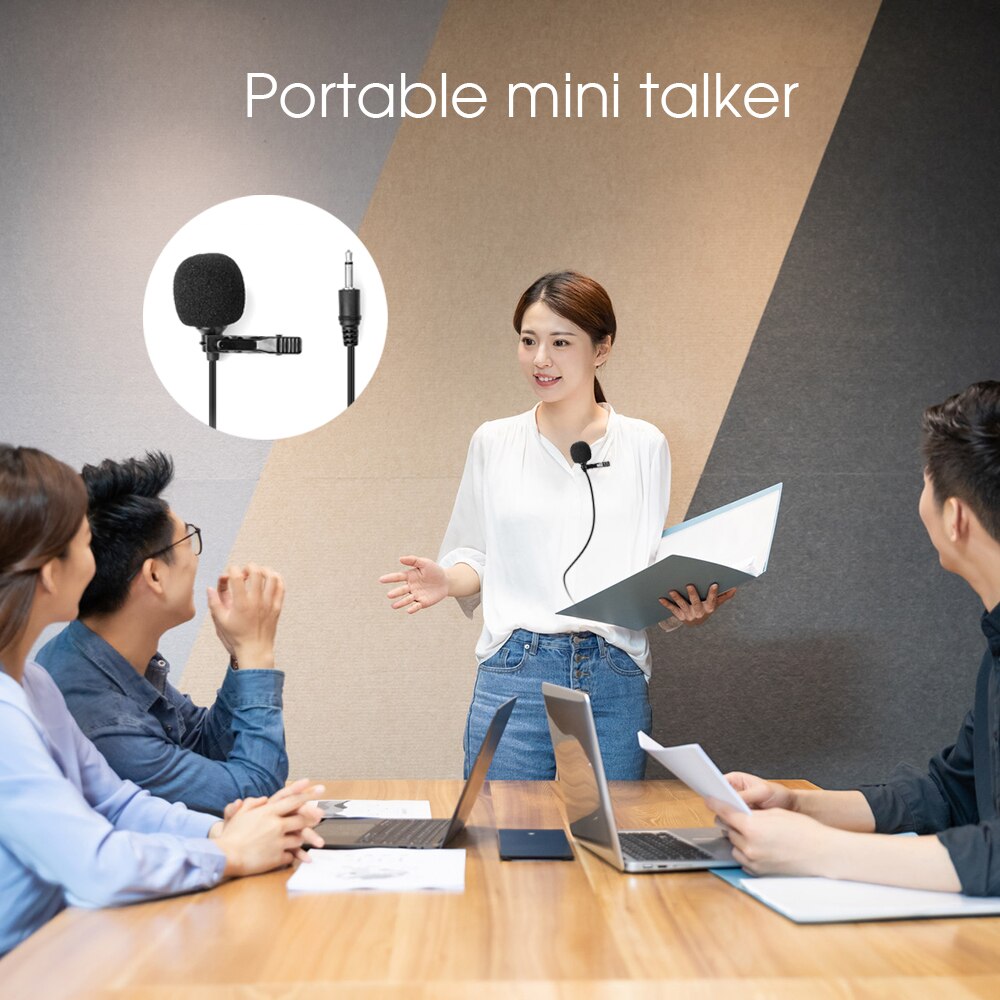 Micrófono de cuello manos libres portátil Mini talker 3,5mm adaptador Clip para Stadio Lavalier micrófono para altavoz teléfono parlante