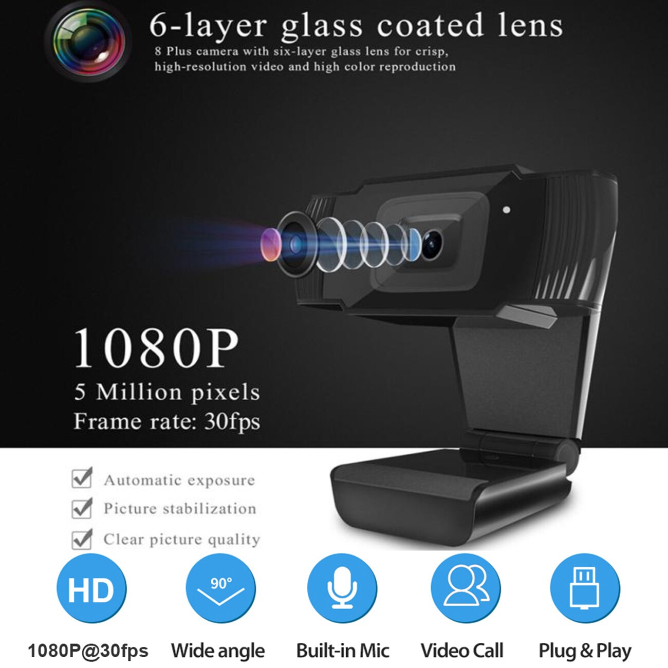 Webcam 1080P Full HD USB Webcam with Microphone USB Plug and Play Video Call For PC Computer Desktop Gamer Webcast