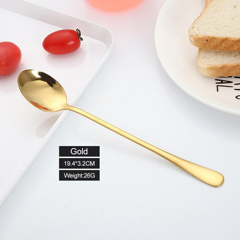 1pcs Stainless Steel Coffee Tea Spoon Long Hand Dessert Ice-cream Stir Soup Drinking Dinnerware Flatware Tools Christmas: 2 Gold