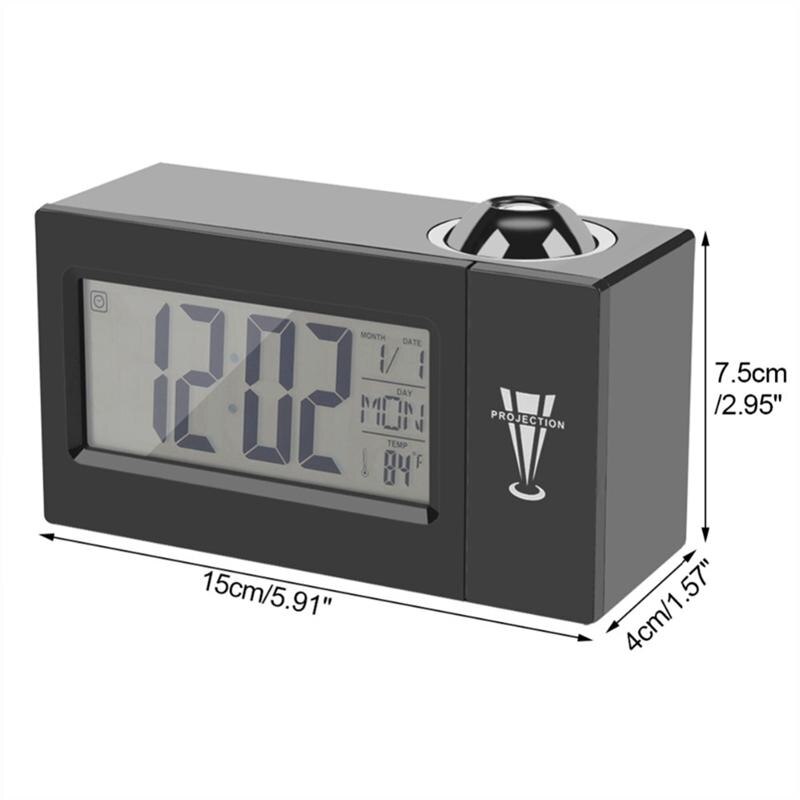 Lcd Screen Digital Led Projection Alarm Clock Calendar Temperature Humidity Wake Up Snooze Function Table Desk Clock Night Lig