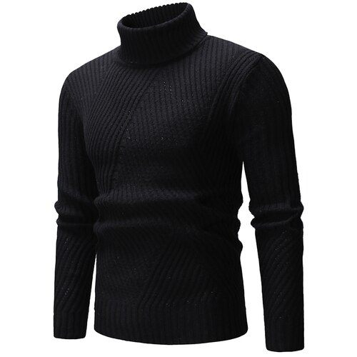 Genser herre høst vinter casual menn ensfarget turtleneck gensere smalsittende hel menn varme gensere: Svart / M