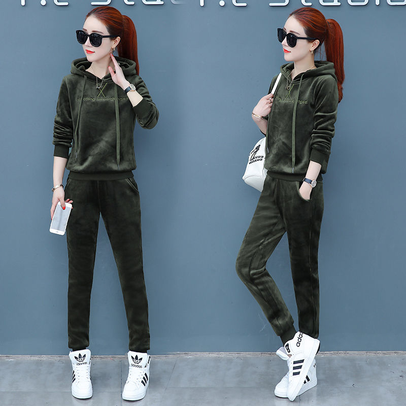 Matching Sets Autumn Plus Size Casual Loose Velvet Tracksuits 2 Pieces Set Women High Elastic Hooded Sweatshirts And Harem Pants