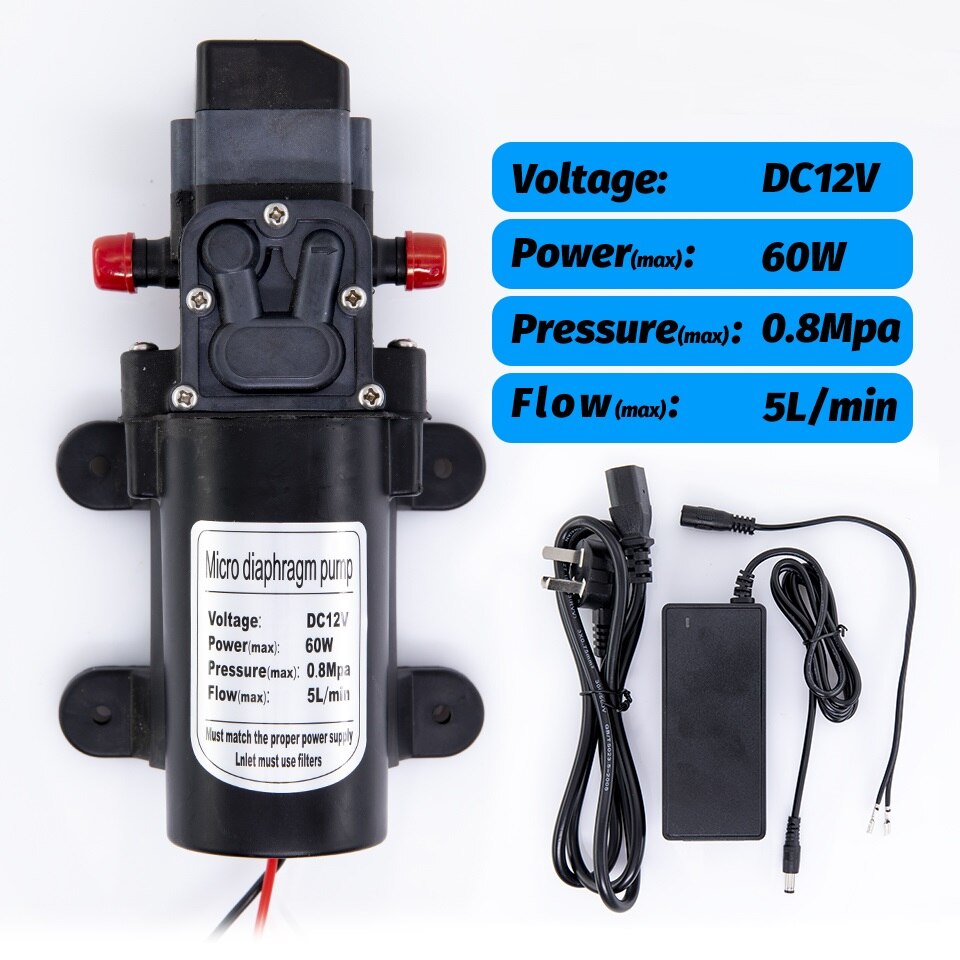 Diaphragm Water Pump DC 12V 80PSI 5L/Min Water High Pressure Self Priming Pump Automatic Switch: PUMP WITH ADAPTER