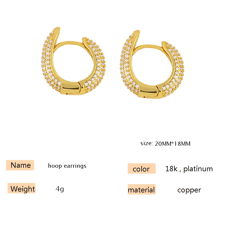 Cute Gold Pave Full Zirconia Crystal Geometric Hoop Earings Snake Shape Hoop Earings For Women Luxury Jewellery