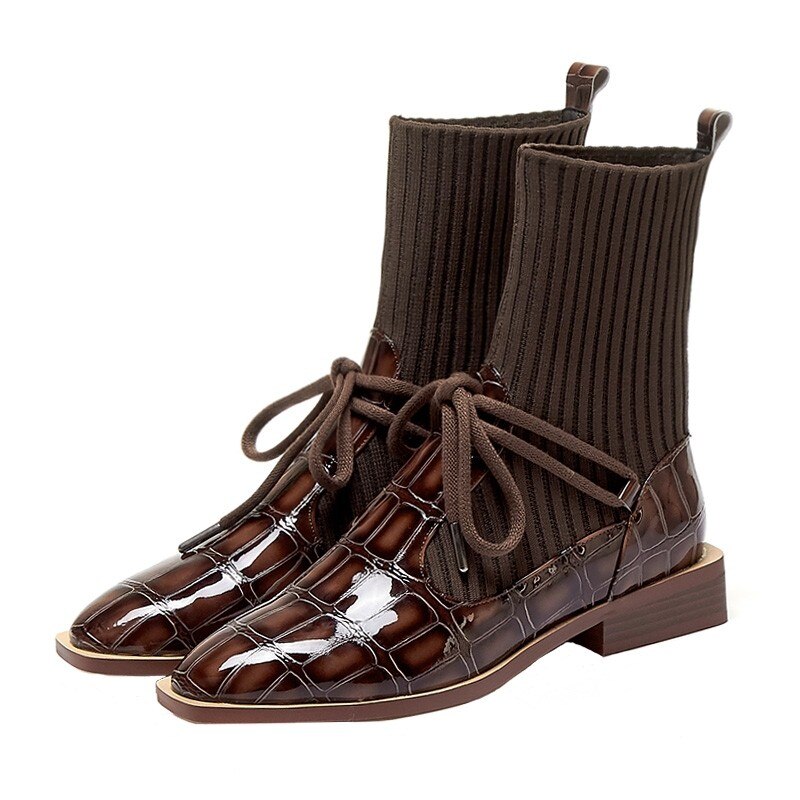 Botines de mujer Retro, zapatos de para mujer, botas a la para mujer, botas de invierno de con punta cuadrada, tela elástica