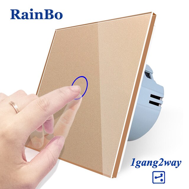 RainBo -Kristal Glas-Panel muur-schakelaar EU-Standaard 110 ~ 250V Touch-Schakelaar screen-Wall Light-Schakelaar 1gang-2way A1912CW/B: Gold