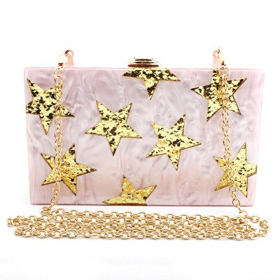 Parelmoer Kleur Goud Glitter Ster Acryl Tas Vrouwen Lady Avond Schoudertas Acryl Clutch Doos Zakken Handtas: pearl pink