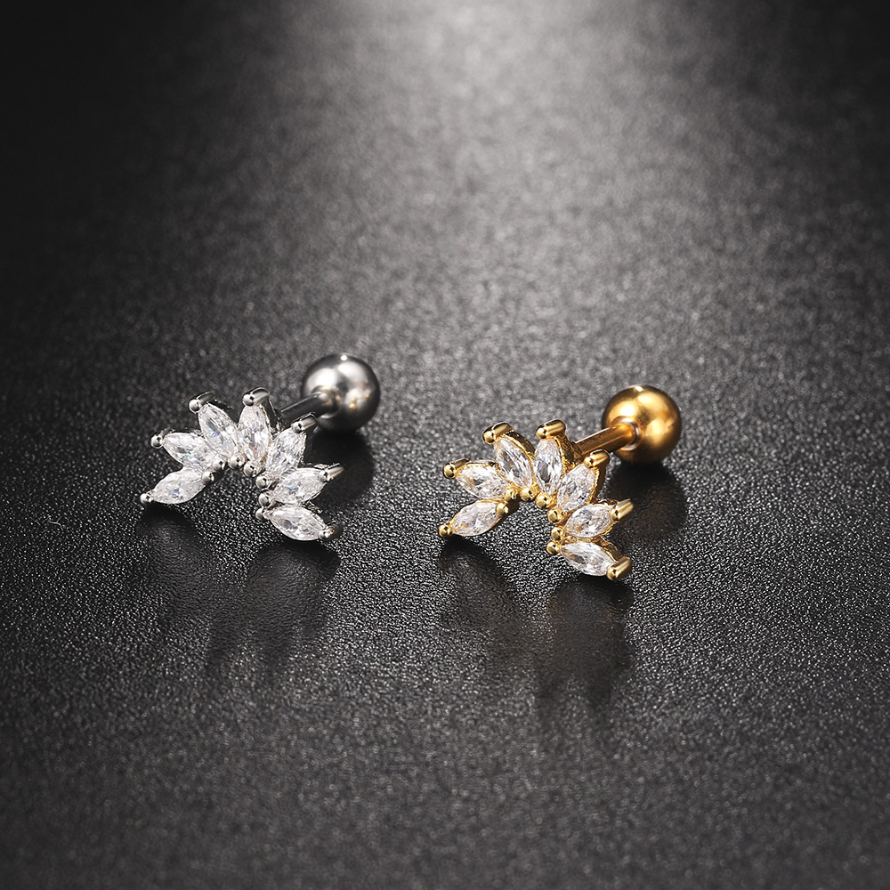 Crystal Star Moon Helix Piercing Earrings For Women Trendy Gold Color Ear Cartilage Tragus Studs Zircon Flower Jewelry KAE269-M