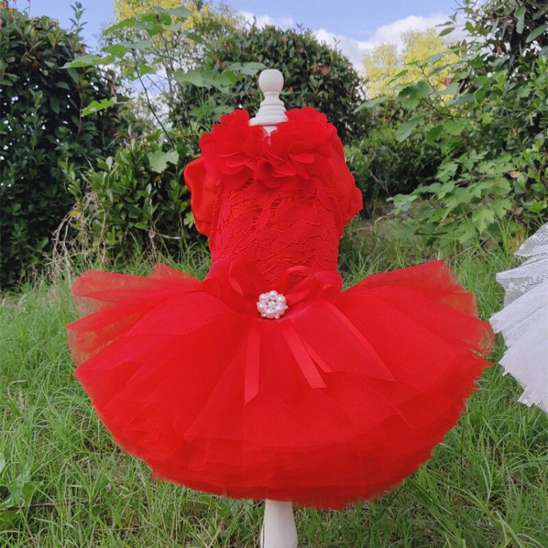 Suknia ślubna dla psa letnie ubranie dla psa ubrania dla psa spódniczka dla szczeniaka Yorkshire maltańnarty pomorski pudel Bichon kostium dla zwierząt sukienki dla psów: Czerwony / XL