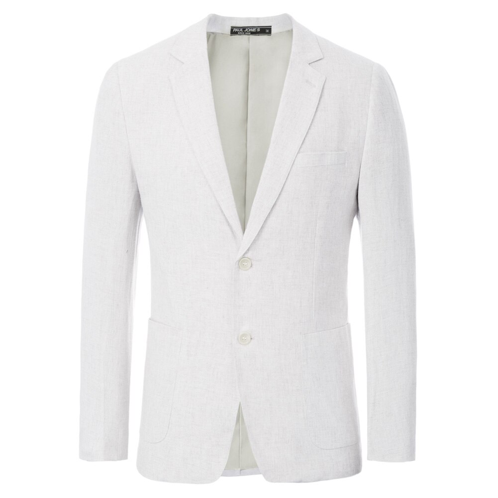 Chaqueta de dos botones para hombre, chaqueta con bolsillos, solapa de muesca transpirable, Tops elegantes, Ropa de Trabajo de oficina de Color sólido clásico: Ivory / M