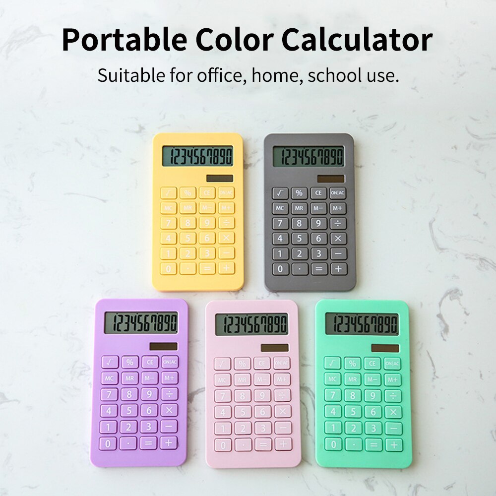 Portable Desk Calculator 10 Digits Display Solar Energy & Button Battery Dual Power Accounting Tool for School Office Supplies
