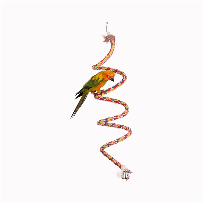 Percha para pájaros en espiral de juguete, cuerda de algodón, barra para masticar, columpio para loros, escalada, juguetes con cascabel, suministros para aves