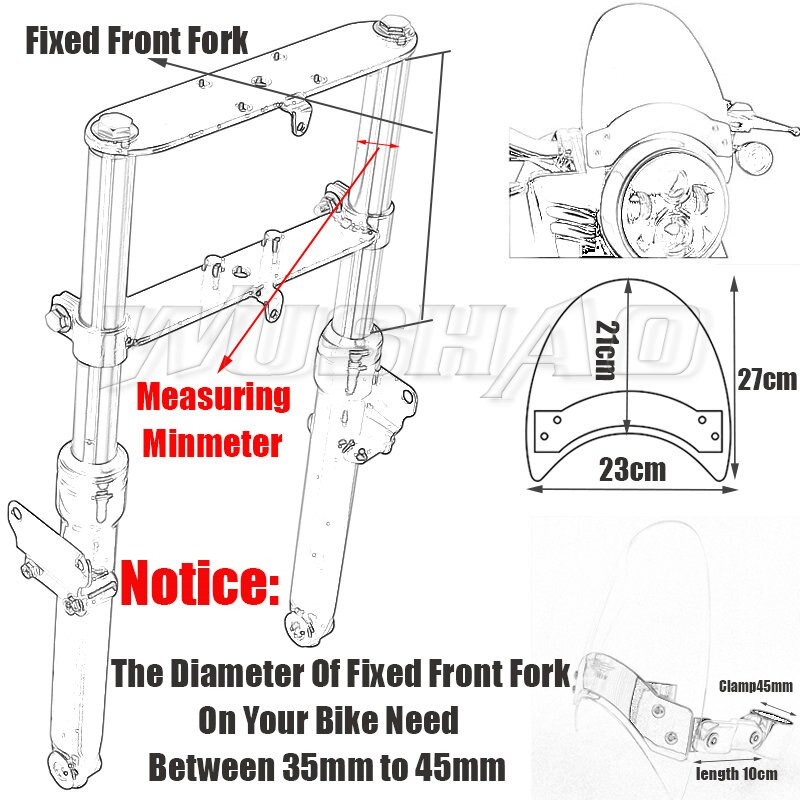 Windshield Windscreen For 2003 - Suzuki VanVan Van Van RV 125 RV125 200 RV200 Front Fork Mount Clamp Screen