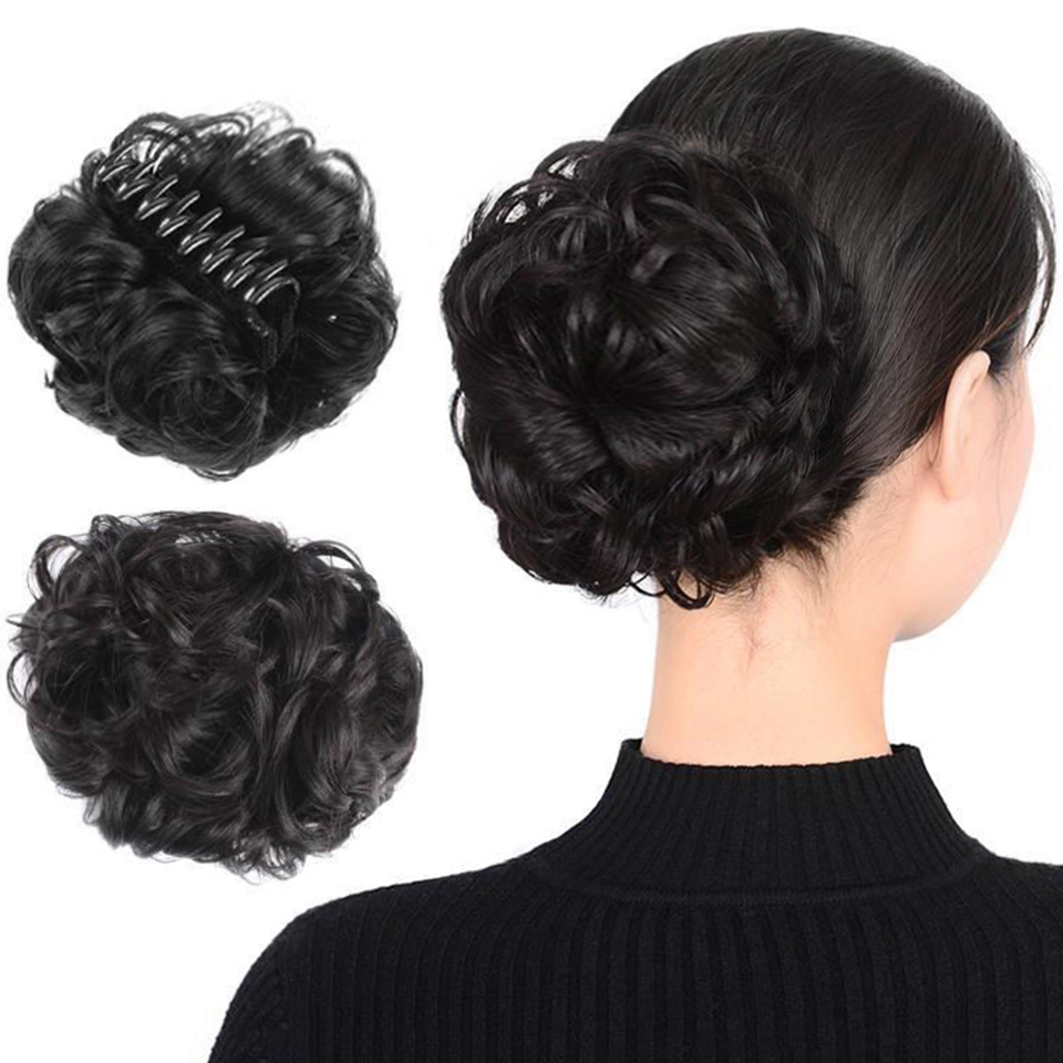 LM chaotisch lockig kurz Kunsthaarverlängerung Chignon Krapfen Rolle Brötchen Perücke Klaue Clip in Haarteil für Frauen