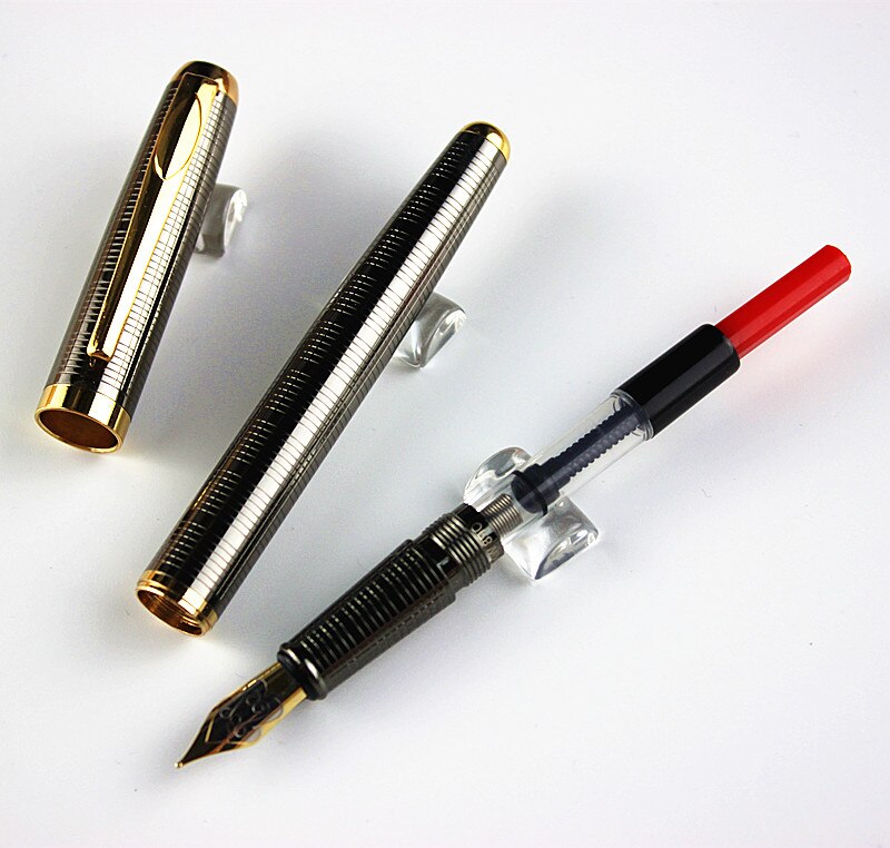 Lote de bolígrafos estilográficos DIKA WEN Sonnet, pluma estilográfica de Metal gris con grabado, plumas de de lujo, papelería, Caneta