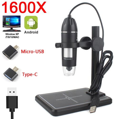 1600X Wifi Microscope Handheld Portable Digital Microscope USB Interface Electron Microscopes 8 LEDs Bracket for Android IOS: USB 1600x
