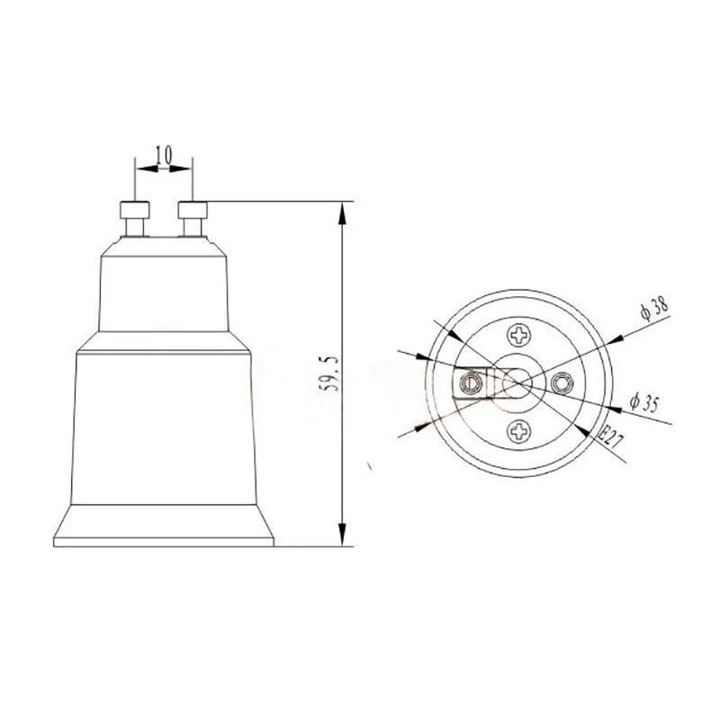 GU10 naar E27-adapter - 2-pins (GU10) basis naar middelgrote schroef (E27) basislampfittingconverter, LED-verlichtingsadapter lamphouder