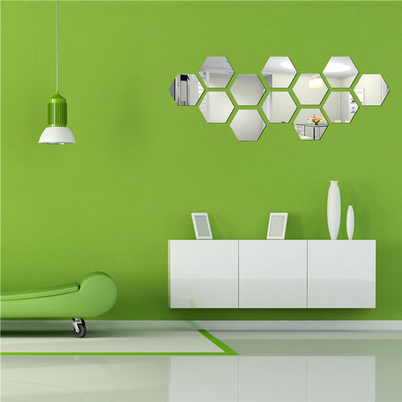 12 Pièces 3D Hexagone Miroir Stickers Muraux Acrylique Amovible BRICOLAGE Art Décoration Murale Autocollants Décor À La Maison Salon Miroir Décoratif