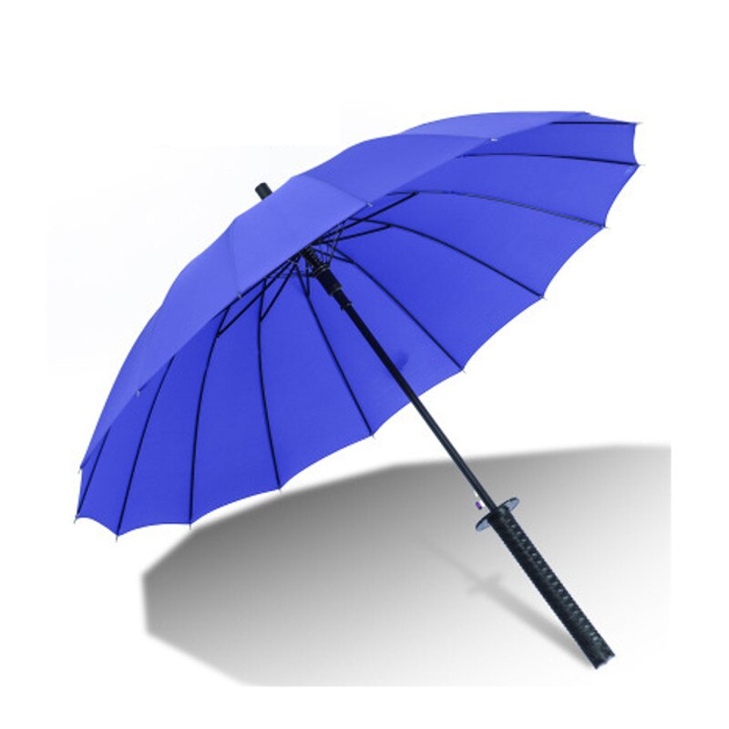 Langt håndtag stort vindtæt samurai sværd paraply japansk sol regn lige paraply automatisk åben 16k 24k parasol: 16k blå