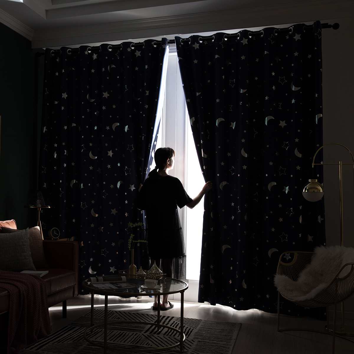 4 Kleuren Shiny Silver Moon Stars Shading Gordijnen Voor Kinderen Kind Slaapkamer Koreaanse Stijl Polyester Gordijnen Voor Woonkamer