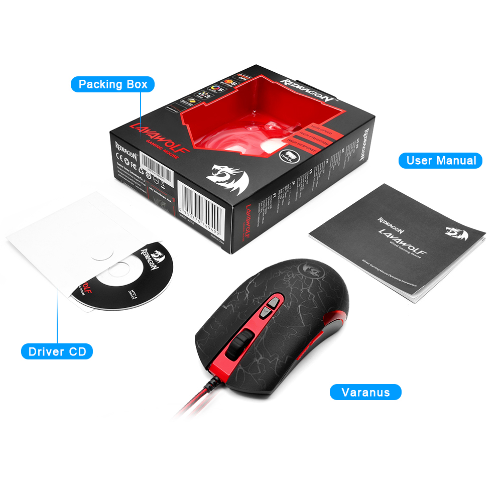 Redragon M701 Lavawolf 6400DPI Optical Gaming Mouse 7 Programmable Buttons LED Gaming Mouse