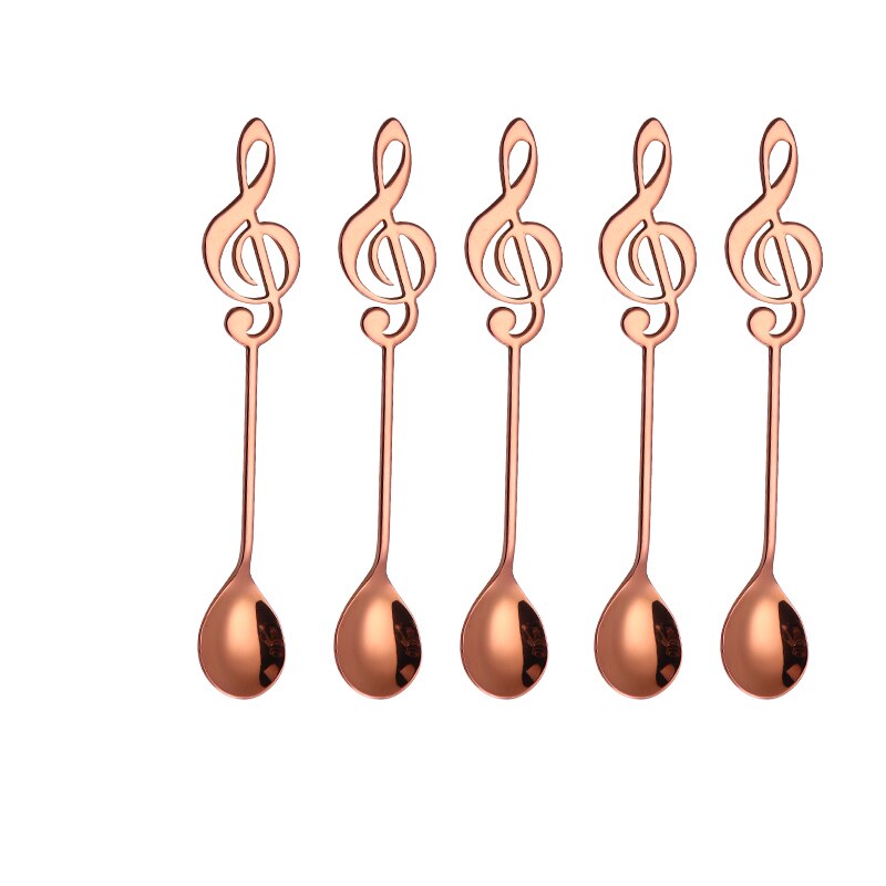 Spklifey musikske 7 farver guld teske scoop sæt 5 stk rustfrit stål kaffeske til teselskab: Rosaguld 5 stk