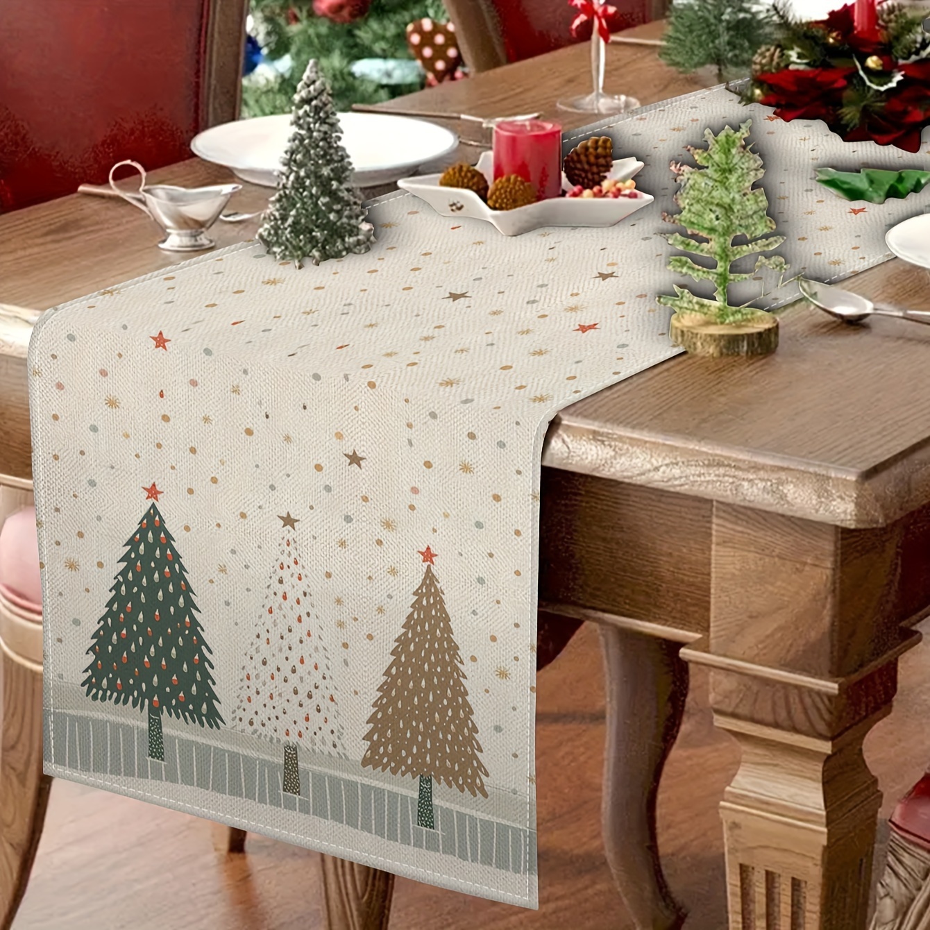 Bohemisk julgran vintage jultomte och ren bordslöpare, säsongsbetonad heminredning för inomhus- och utomhusfester