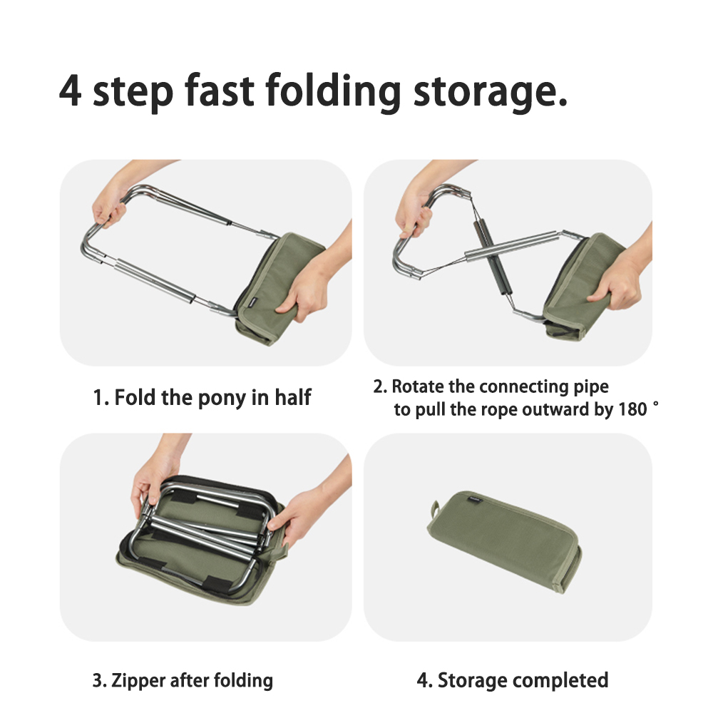 Ulkokäyttöön tarkoitettu sienijakkara, kokoontaitettava säilytystila, erittäin kevyt ja pieni, retkeilyvarusteet, jotka sopivat rannalla vaeltamiseen ja kalastukseen.