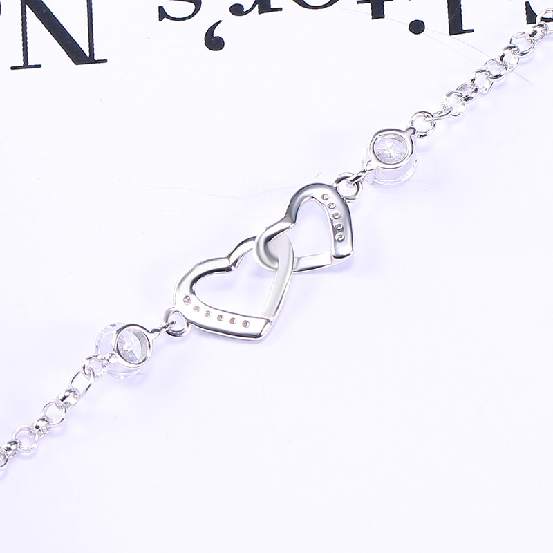 Doppio bracciale a forma di cuore con temperamento femminile del braccialetto in argento puro s925 che vende gioielli a contratto
