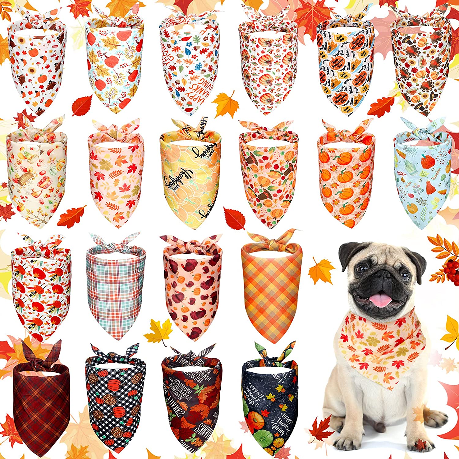 20 paquetes de pañuelos navideños para perros, bufandas triangulares para perros, Baberos para perros de Acción de Gracias y Halloween, pañuelos para accesorios para perros: YELLOW