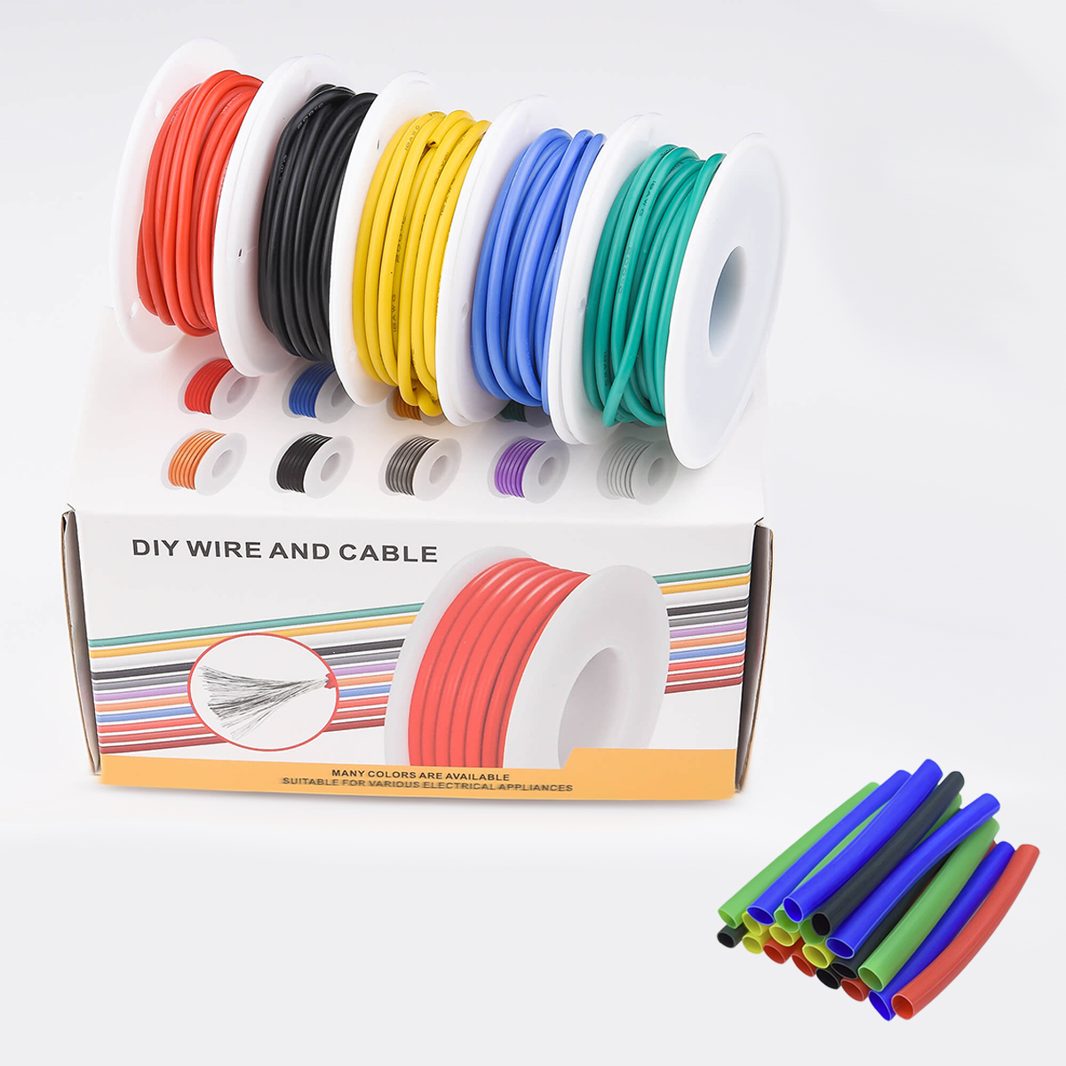 16/18/20/22/24/26/28 AWG Elektrokabel mit Schrumpfschlauch, 5 Farben langes, verzinntes Kupfer, flexibles Silikon-Anschlussdraht-Set