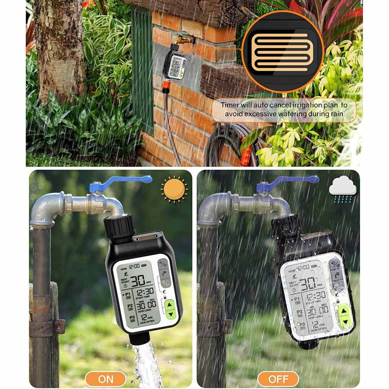Rainwater Sensor Function Child Lock Mode Digital Water Timer IP65 Waterproof For Garden Lawn Watering System Irrigation Timer