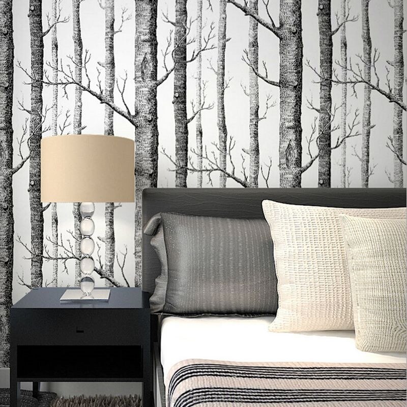 Black Black White Birch Tree Wallpaper Modern Roll Pearly Rustic Forest Woods Bedroom Living Room Wall Paper Home 10 x