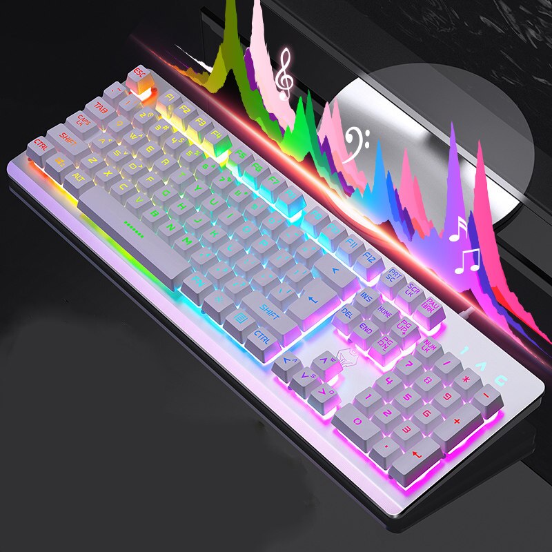 Gaming Keyboard 104 Keycaps RGB Backlit Waterproof Silent Keyboard Computer Gamer USB Wired For Desktop Laptop: White